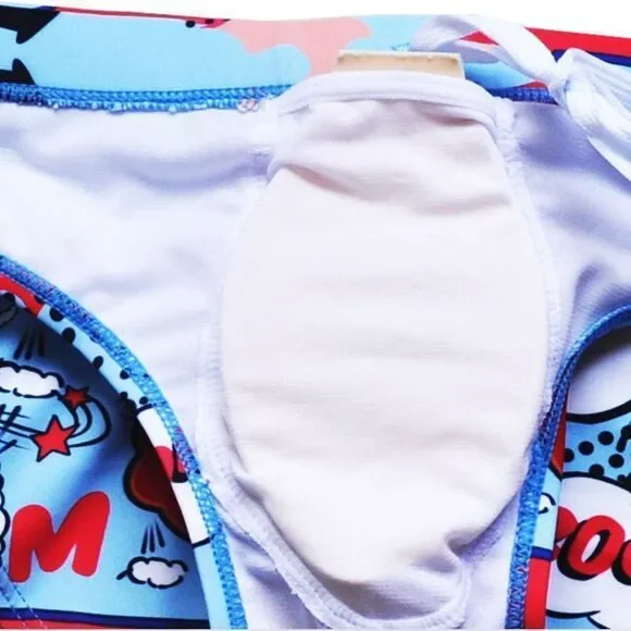 Men's Padded Comic Bang Swim Wear Briefs Push Up Cup Enhancing Size M - Picture 10 of 10